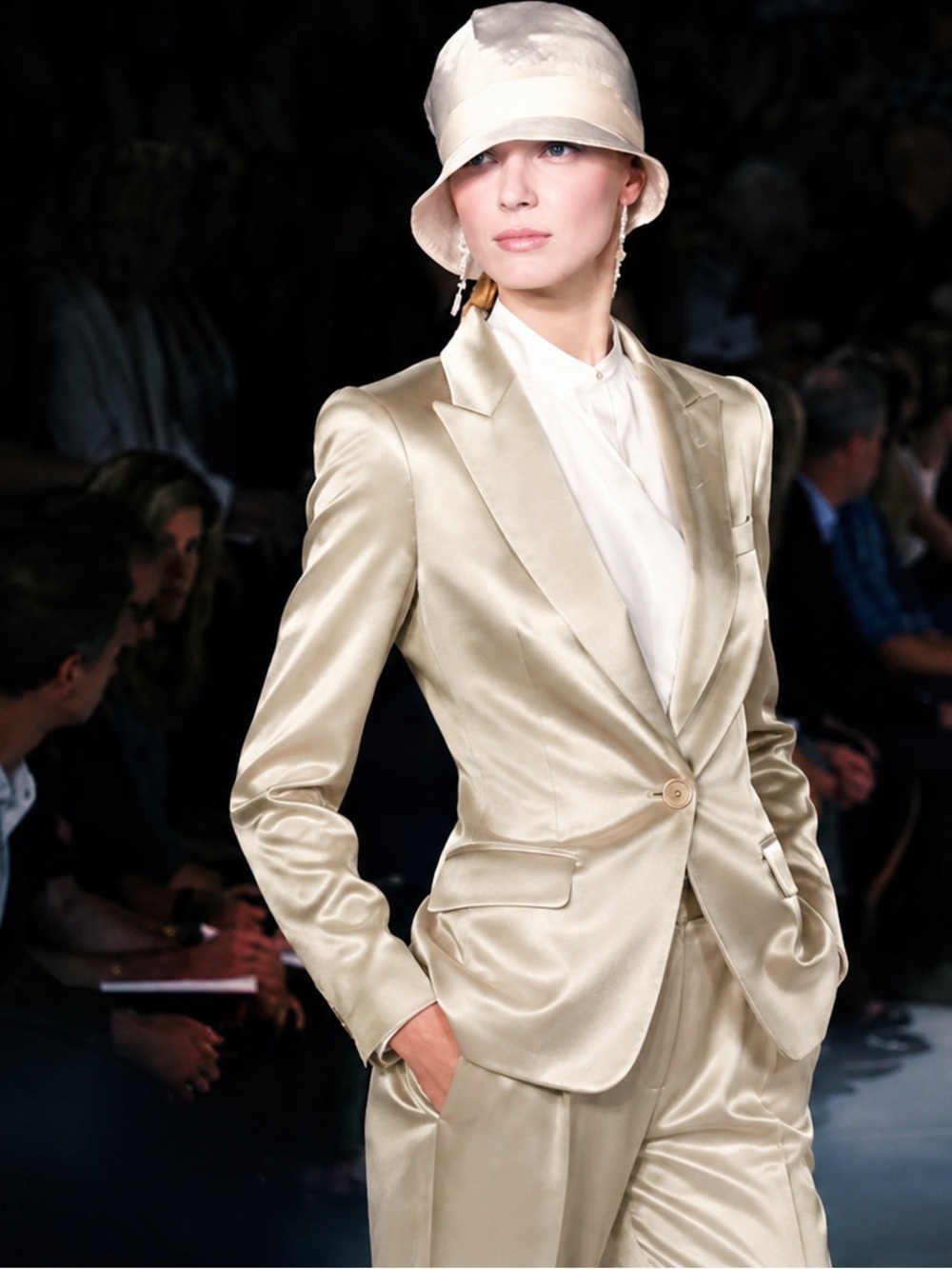 Ralph Lauren Black Label Cream Satin Single-Button Blazer